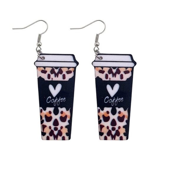 Cute Coffee Latte Dangle Earrings - Picture 2 of 3